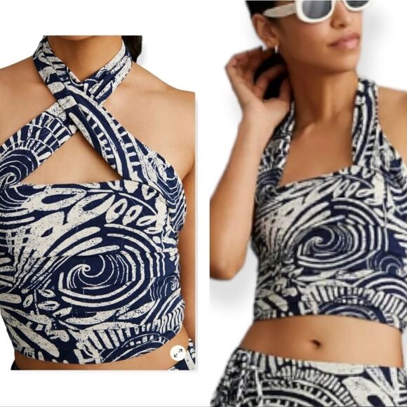 Anthropologie Floral Blue Halter Top NEW, Medium - Picture 1 of 12